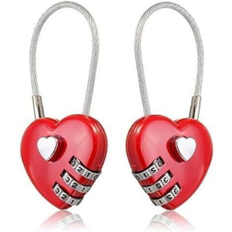 Lucchetto a combinazione a 3 cifre con cavo metallico a forma di cuore, composto da 2 pezzi, con password reimpostabile, per borse da viaggio
