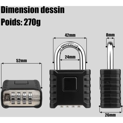 Lucchetto a combinazione a 4 cifre, impermeabile per esterni, resistente e antifurto, chiusura a combinazione da 8 mm, serratura per porta da garage esterna, per giardini, cortili, recinzioni, armadie