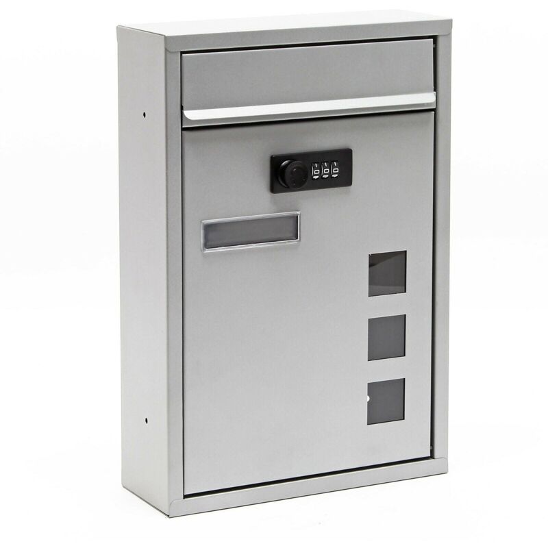 Image of Helloshop26 - Lucchetto a combinazione per cassetta postale a parete dal design moderno, in acciaio zincato argento