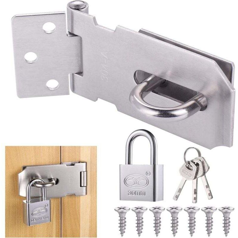Image of Ulisem - Lucchetto a graffa con lucchetto e viti, chiusura per porta in acciaio inox con chiave, lucchetto a graffa resistente, serratura per porta