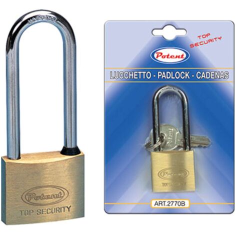 LUCCHETTO ARCO LUNGO 2700B POTENT - OTTONE ARCO CROMATO CHIAVI 2 MM 40X56 - 12 pezzi