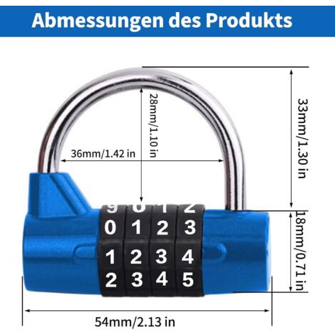 Lucchetto con combinazione a 4 cifre (blu) – Lucchetto con combinazione innovativo con codice numerico e funzione di reset, impermeabile e antiruggine, robusto lucchetto di sicurezza per scuola, pales