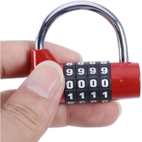 Lucchetto con combinazione a 4 cifre e codice di sicurezza, grande arco, per bagagli, armadietti, scatole, armadietti, rosso