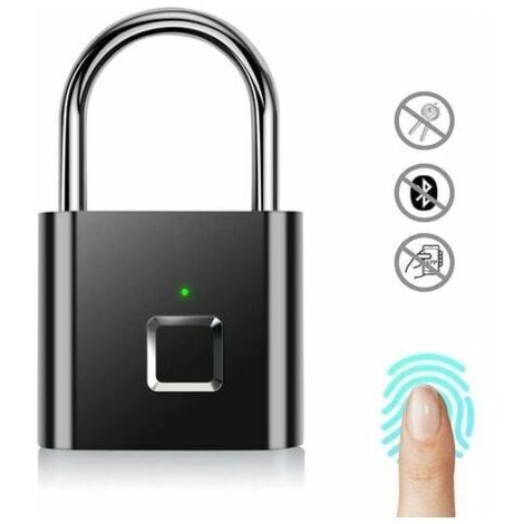 Lucchetto con impronta digitale, IP67 impermeabile, sicurezza senza chiave, lucchetto ricaricabile tramite USB, adatto per uso interno ed esterno 1 pz, lucchetto, nero (7646 mm)