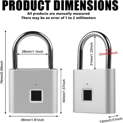 Lucchetto con impronta digitale - Resistente alle intemperie - Ricarica USB - Lucchetto con impronta digitale - Per palestra, bagagli, magazzino, armadietti - Argento