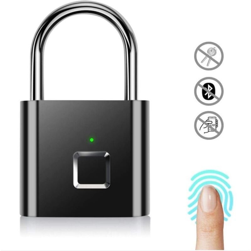 Image of Fortuneville - Lucchetto con impronte digitali, lucchetto ricaricabile usb di sicurezza senza chiave di sicurezza impermeabile IP67 per uso interno