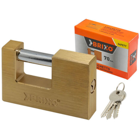 Lucchetto corazzato rettangolare 50 mm ottone/acciaio antiscasso 2 chiavi - Brixo