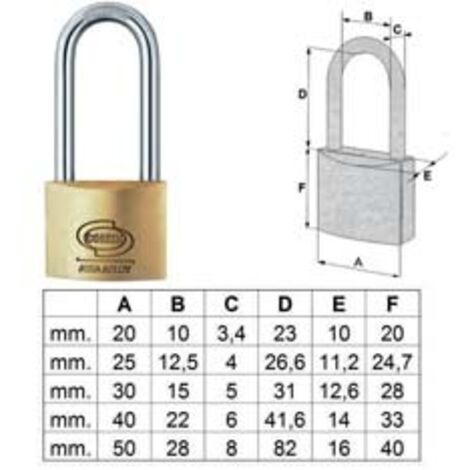 Lucchetto CORBIN con arco lungo 25 mm, chiavi abbinate e alta sicurezza.