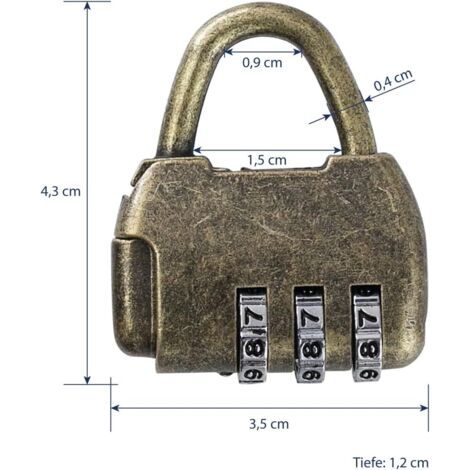 Lucchetto decorativo vintage con combinazione  3 cifre  4,3 x 3,5 x 1,2 cm  Oro