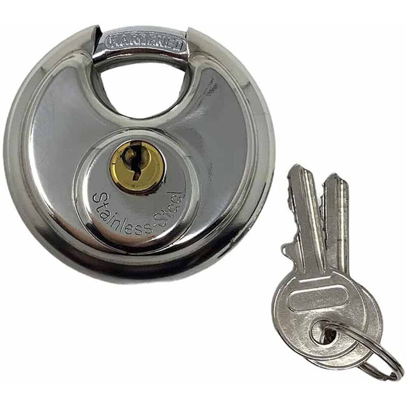 Image of Lucchetto di sicurezza a disco 60mm per esterni serrande serrature catenaccio tondo in acciaio solido anticorrosione 2 chiavi