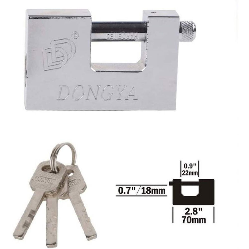 Image of Vetrineinrete - Lucchetto di sicurezza con chiave rettangolare in acciaio con 3 chiavi catenaccio antiscasso cancello 70 mm