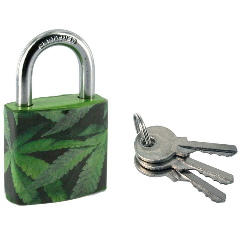 Image of Lucchetto Legalize Cannabis, acciaio, interno, arco in acciaio, 30mm, 2 chiavi - THIRARD