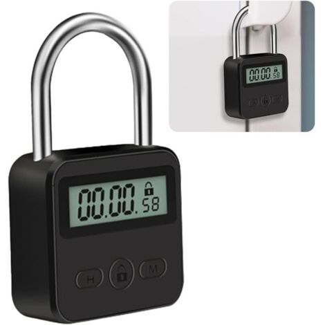 Lucchetto intelligente con timer e display LCD, lucchetto di sicurezza ricaricabile tramite USB, con timer per prevenire cattive abitudini, colore nero.