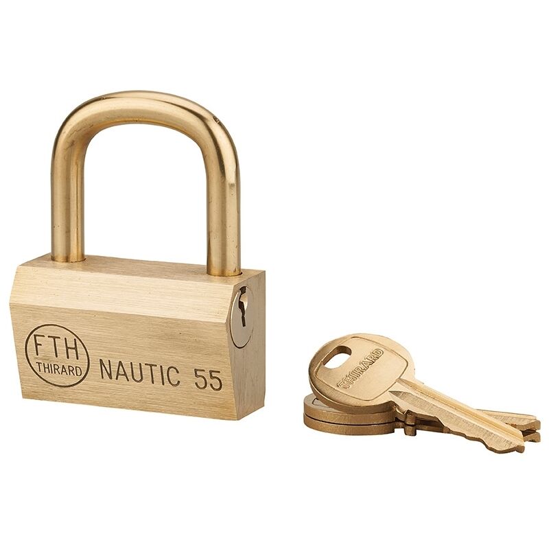 Image of Lucchetto Ottone Nautic 55mm, 3 chiavi, anticorrosione, waterproof, uso esterno arco ottone - THIRARD
