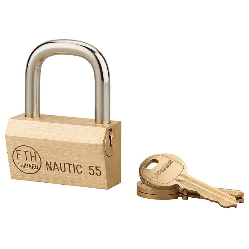 Image of Lucchetto Ottone Nautic 55mm, 3 chiavi, anticorrosione, waterproof, arco acciaio temprato - THIRARD