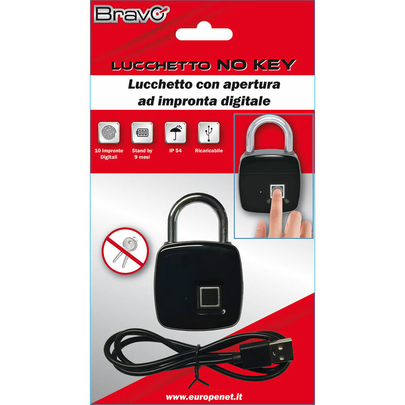 Image of Bravo - Lucchetto No Key Con Apertura Ad Impronta Digitale ricarica con usb mod 92902914