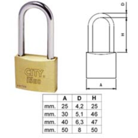 Lucchetto ottone arco lungo "aditus city" p700 - mm.30 (p70030467) 10 pezzi IS&EACUTE