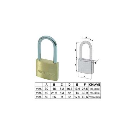 LUCCHETTO OTTONE ARCO LUNGO- - mm.40 - 6 pezzi QUALITY