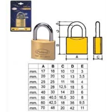 LUCCHETTO OTTONE ARCO NORMALE 2700 IN BLISTER- - mm.50 (2570B) - 6 pezzi POTENT
