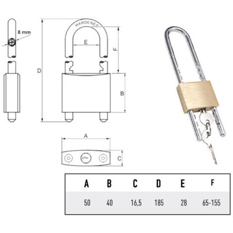 Lucchetto Ottone Mm 50 Arco Regolabile Potent