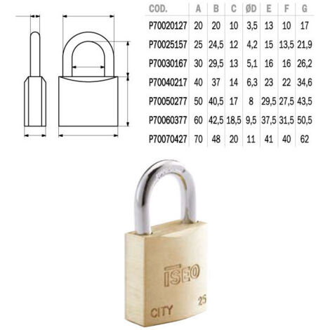 Lucchetto Ottone Mm 70 Ka City Iseo
