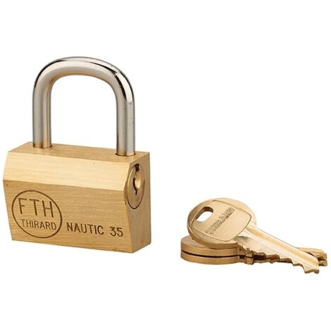 Lucchetto Ottone Nautic 35mm, 3 chiavi, anticorrosione, waterproof, arco acciaio temprato - THIRARD