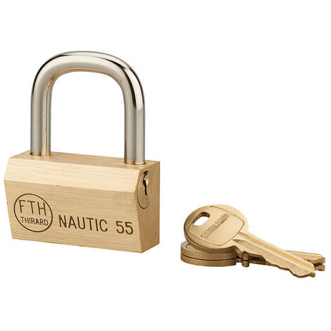 Lucchetto Ottone Nautic 55 mm 3 Chiavi, anticorrosione, waterproof, uso esterno arco in acciaio- THIRARD