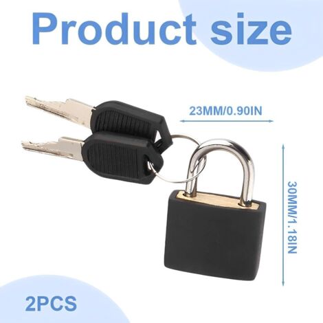 Lucchetto per bagagli da 2 pezzi, lucchetto per valigia con chiave, mini lucchetto con chiave, piccolo lucchetto di sicurezza con chiave (nero)