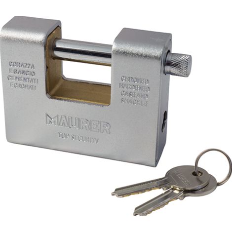 LUCCHETTO per SERRANDA CORAZZATO in acciaio cementato MAURER 60 mm 2 Chiavi