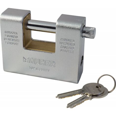 LUCCHETTO per SERRANDA CORAZZATO in acciaio cementato MAURER 90 mm 2 Chiavi