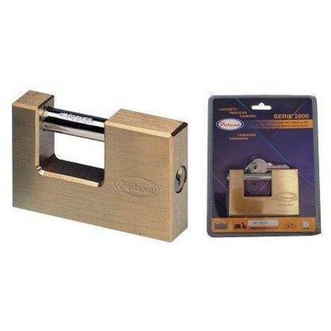 LUCCHETTO RETTANGOLARE 2800B POTENT - OTTONE SATINATO CHIAVI 2 MM 90 - 1 pezzo