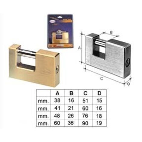 LUCCHETTO RETTANGOLARE IN OTTONE 2800 IN BLISTER- - mm.76 (2810B) - 1 pezzi POTENT