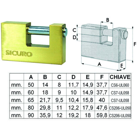 Lucchetto Rettangolare In Ottone - mm.65 - 6 pz
