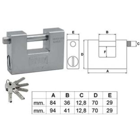LUCCHETTO RETTANGOLARE MONOBLOCCO IN ACCIAIO 300- - mm.94 (300-94S) - 1 pezzi WALLY