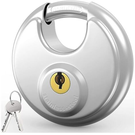 Lucchetto rotondo sicuro KZQ, lucchetto impermeabile con chiave per uso esterno, cassa in acciaio inossidabile robusto da 70 mm, archetto da 9,5 mm per garage, recinzioni, magazzini, armadietti, 2