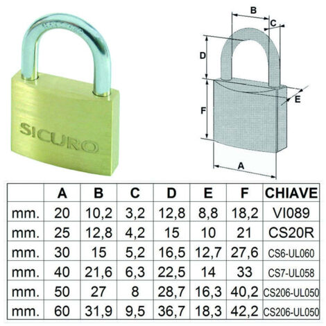 Lucchetto tipo pesante ottone arco normale - Misure: mm 20