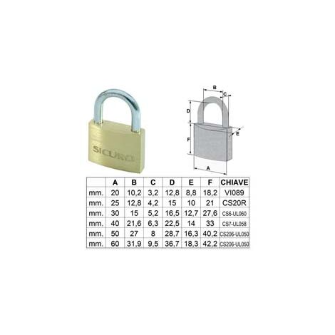 LUCCHETTO TIPO PESANTE OTTONE ARCO NORMALE- - mm.40 - 6 pezzi QUALITY