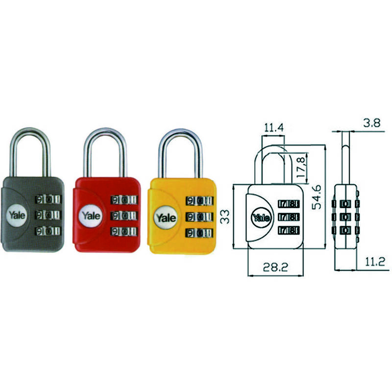 Image of Yale - Lucchetto ad arco a combinazione da viaggio per valige p1 - mm.28 grigio (yp1/28/121/1g)