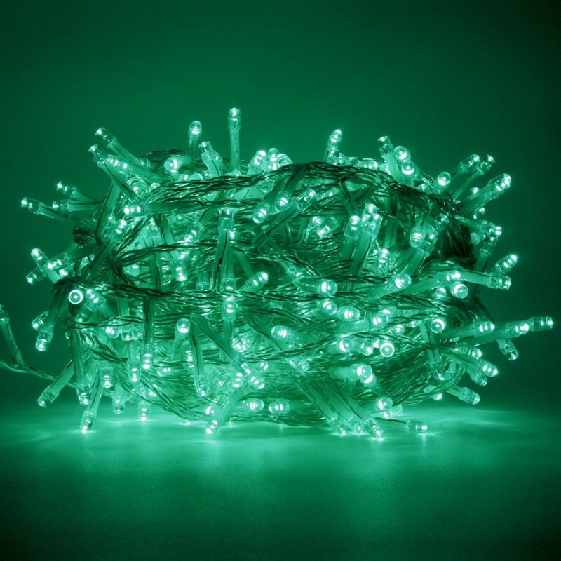 Chaine a' cordes Luccika Home se'rie 25 mt de 500 lumie'res de sapin de Noel a' led vert aqua Cable transparent 31V avec 8 jeux de lumie're et