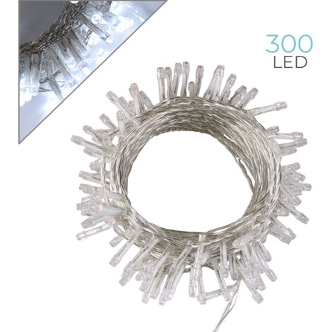 Luccika Home stringa catena 15 mt serie da 300 luci per albero di Natale a led bianco ghiaccio 31V cavo trasparente con 8 giochi di luce e memoria IP44 per uso esterno interno Bianco Ghiaccio 15 metri