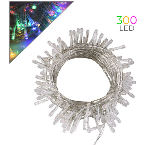 Luccika Home stringa catena 15 mt serie da 300 luci per albero di Natale a led multicolore 31V cavo trasparente con 8 giochi di luce e memoria IP44 per uso esterno interno Multicolor 15 metri - 300 le