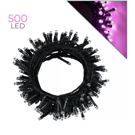 Luccika Home stringa catena 25 mt serie da 500 luci per albero di Natale a led rosa 31V cavo verde con 8 giochi di luce e memoria IP44 per uso esterno interno Rosa 25 metri - 500 led