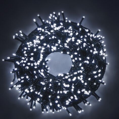 Luccika Home stringa catena 50 mt serie da 1000 luci per albero di Natale a led bianco ghiaccio 31V cavo verde con 8 giochi di luce e memoria IP44 per uso esterno interno Bianco Ghiaccio 50 metri - 10