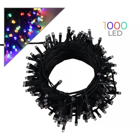 Luccika Home stringa catena 50 mt serie da 1000 luci per albero di Natale a led multicolore 31V cavo verde con 8 giochi di luce e memoria IP44 per uso esterno interno Multicolore 50 metri - 1000 Led