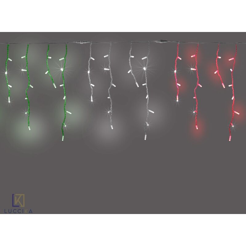 Image of Luccika stalattiti Bandiera Italiana tenda a pioggia 6 metri con 240 luci di Natale a Maxi Led tricolore con flash bianco ghiaccio in busta pvc per