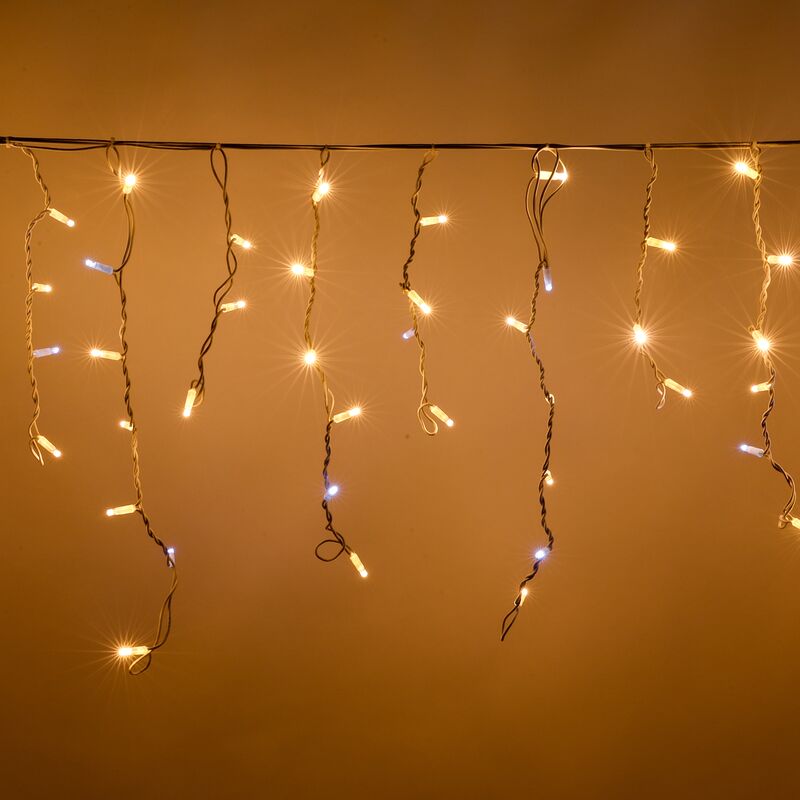 Image of Stalattiti tenda a pioggia 5 metri con 200 luci di Natale a Maxi Led Bianco Caldo con flash Bianco Ghiaccio per esterno e interno Bianco Caldo 5x0.70