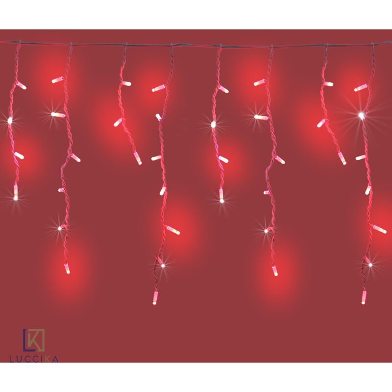 Image of Luccika stalattiti tenda a pioggia 3 metri con 120 luci di Natale a Maxi Led Rosso con flash Bianco Ghiaccio per esterno e interno Rosso 3x0.70 metri