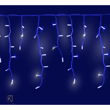 Luccika stalattiti tenda a pioggia 5 metri con 200 luci di Natale a Maxi Led Blu con flash Bianco Ghiaccio per esterno e interno Blu 5x0.70 metri - 200 Maxiled Bianco Ghiaccio