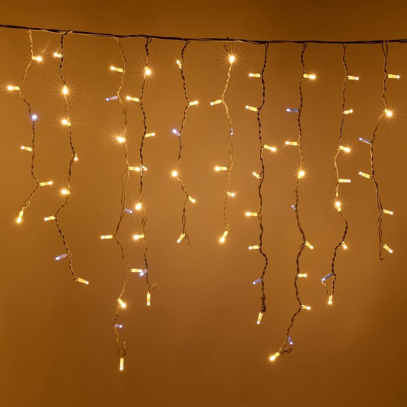 Image of Stalattiti tenda a pioggia 5 metri con 380 luci di Natale a Maxi Led Bianco Caldo con flash Bianco Ghiaccio per esterno e interno Bianco Caldo 5x1