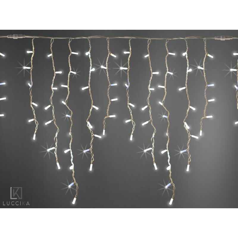 Image of Luccika stalattiti tenda a pioggia 3 metri con 228 luci di Natale a Maxi Led Bianco Ghiaccio con flash Bianco Ghiaccio per esterno e interno Bianco
